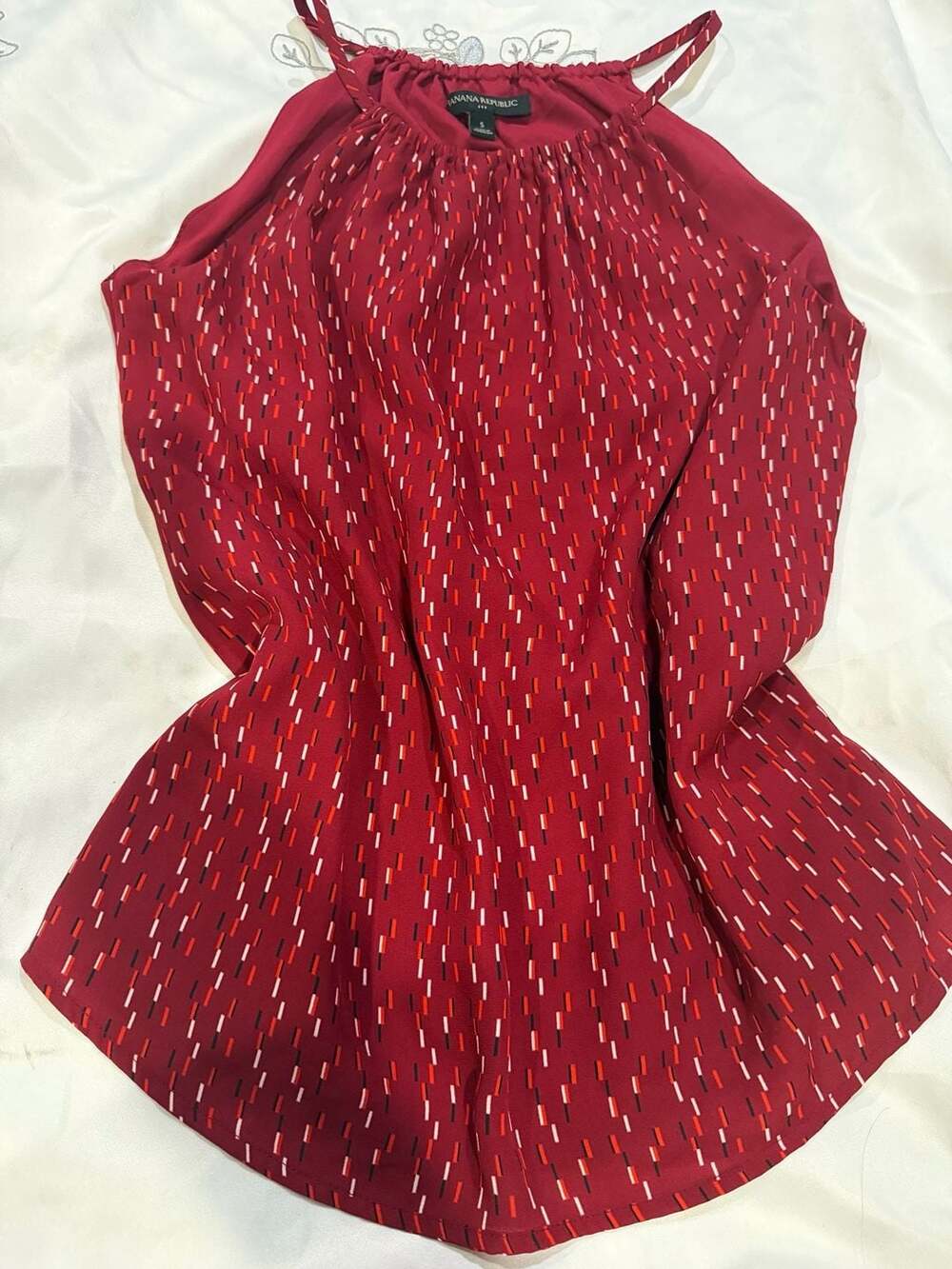 Banana Republic Red White & Black Dash Print Halter Tank Top Size S